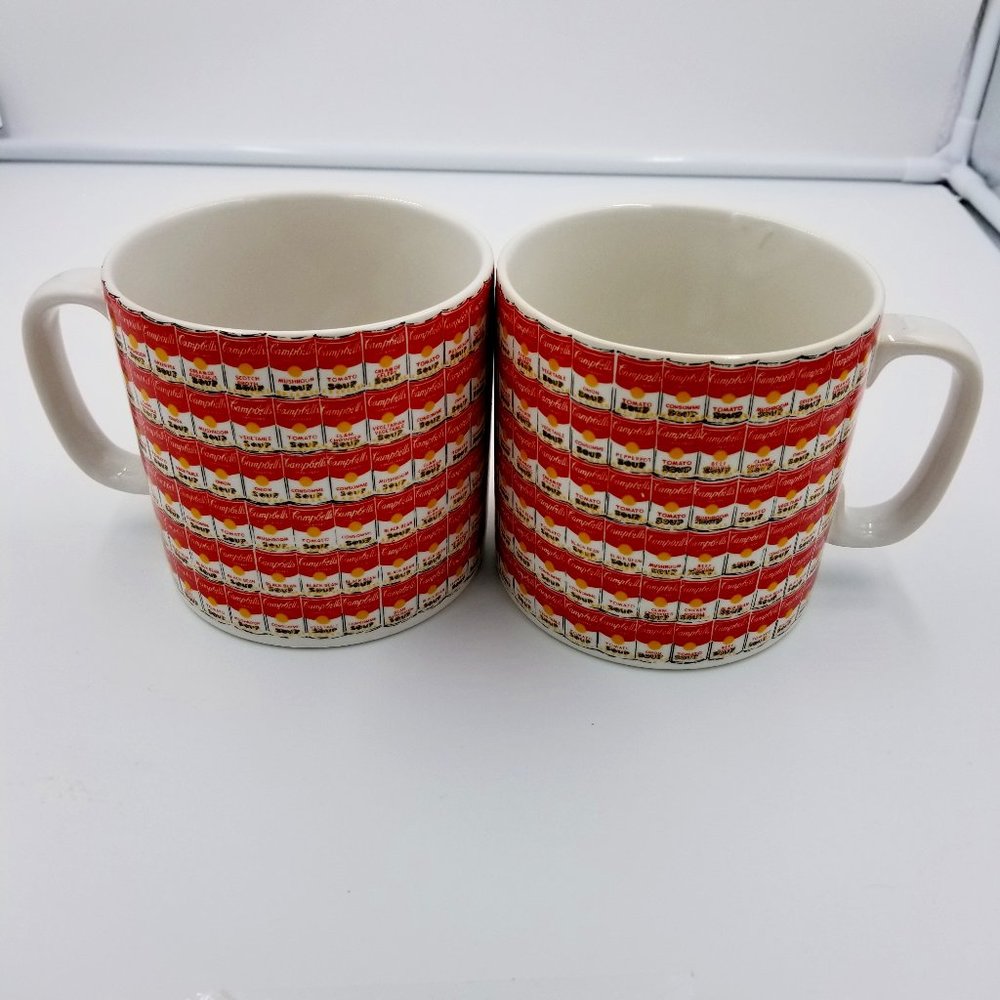 Two Andy Warhol Campbell’s 100 Cans Tomato Soup Mugs Block Pop Art